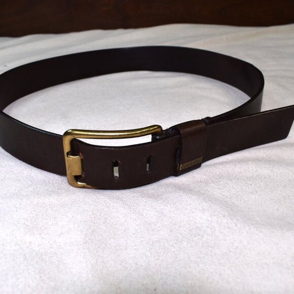Calvin Klein Womens Brown Leather Belt Size 34 Large Gold Buckle - Picture 6 of 9